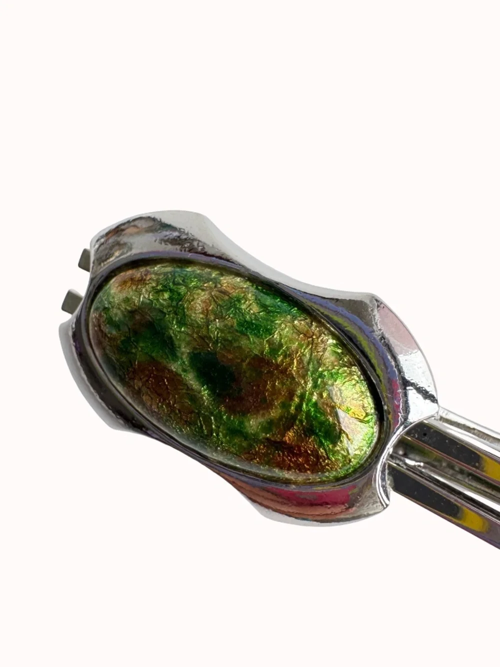 Vintage Green Cloisonne Tie Clip Bar Silver Tone Oval Enamel Mens Formal Groom